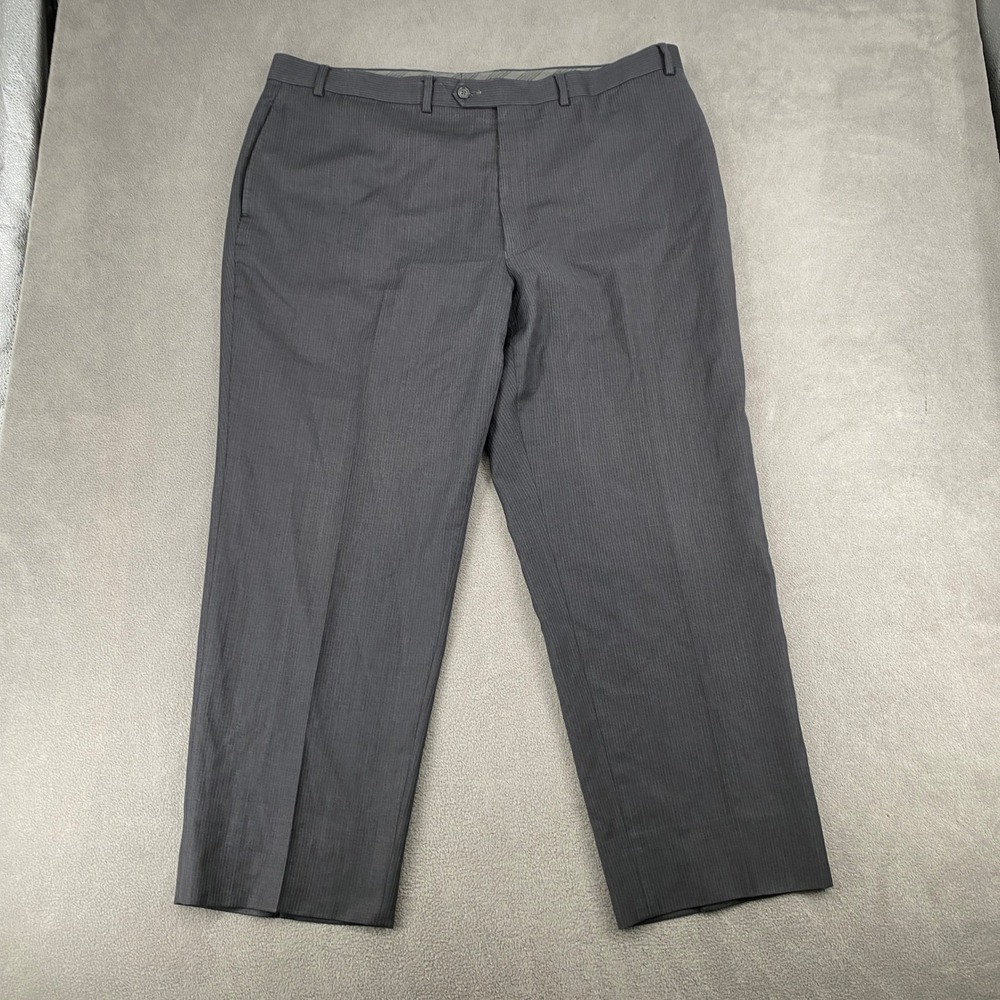 Calvin Klein Mens Charcoal Grey Blue Pinstripe Dress Pants 41x29 Flat Front
